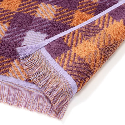 Antibacterial Deodorant Bath Towel Plaid Fringe Orange X Purple