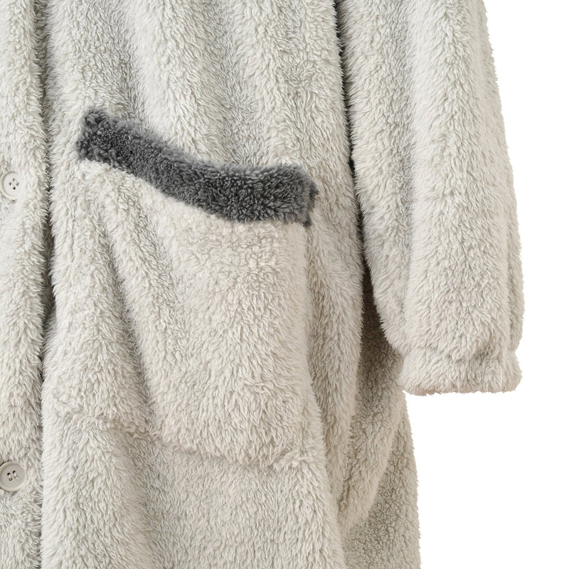 WARM FLEECE LONG BLANKET ROBE GRAY