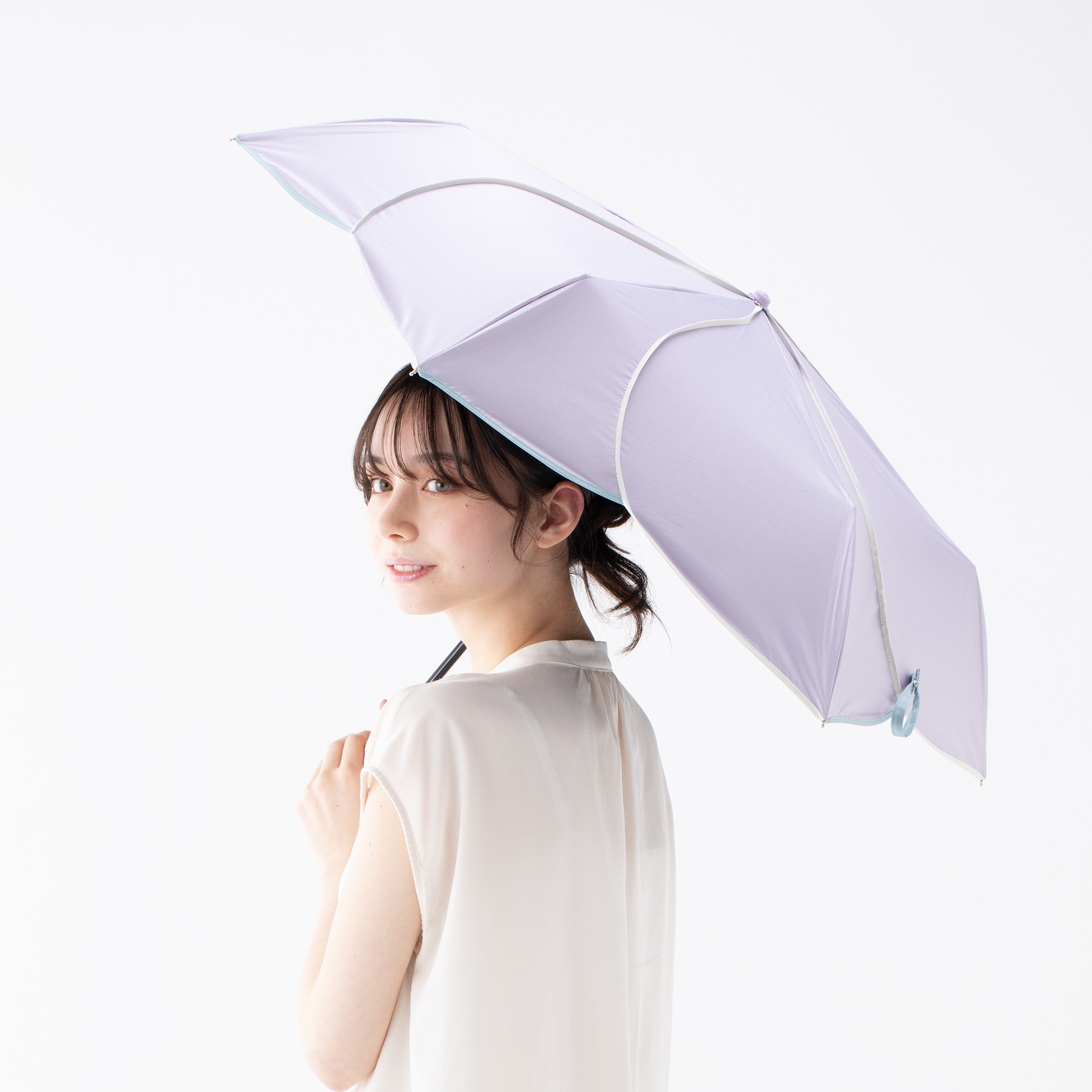 Bicolor Piping Compact Parasol Umbrella 47Cm Purple