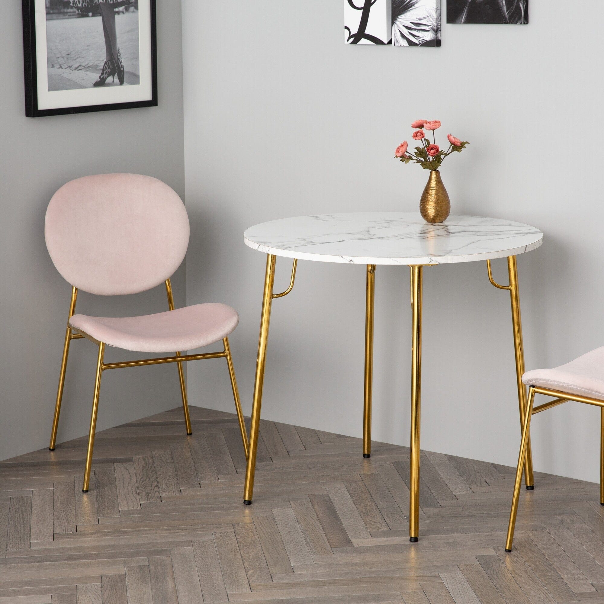 BELLE CHAIR PINK x GOLD (W500×D560×H810)