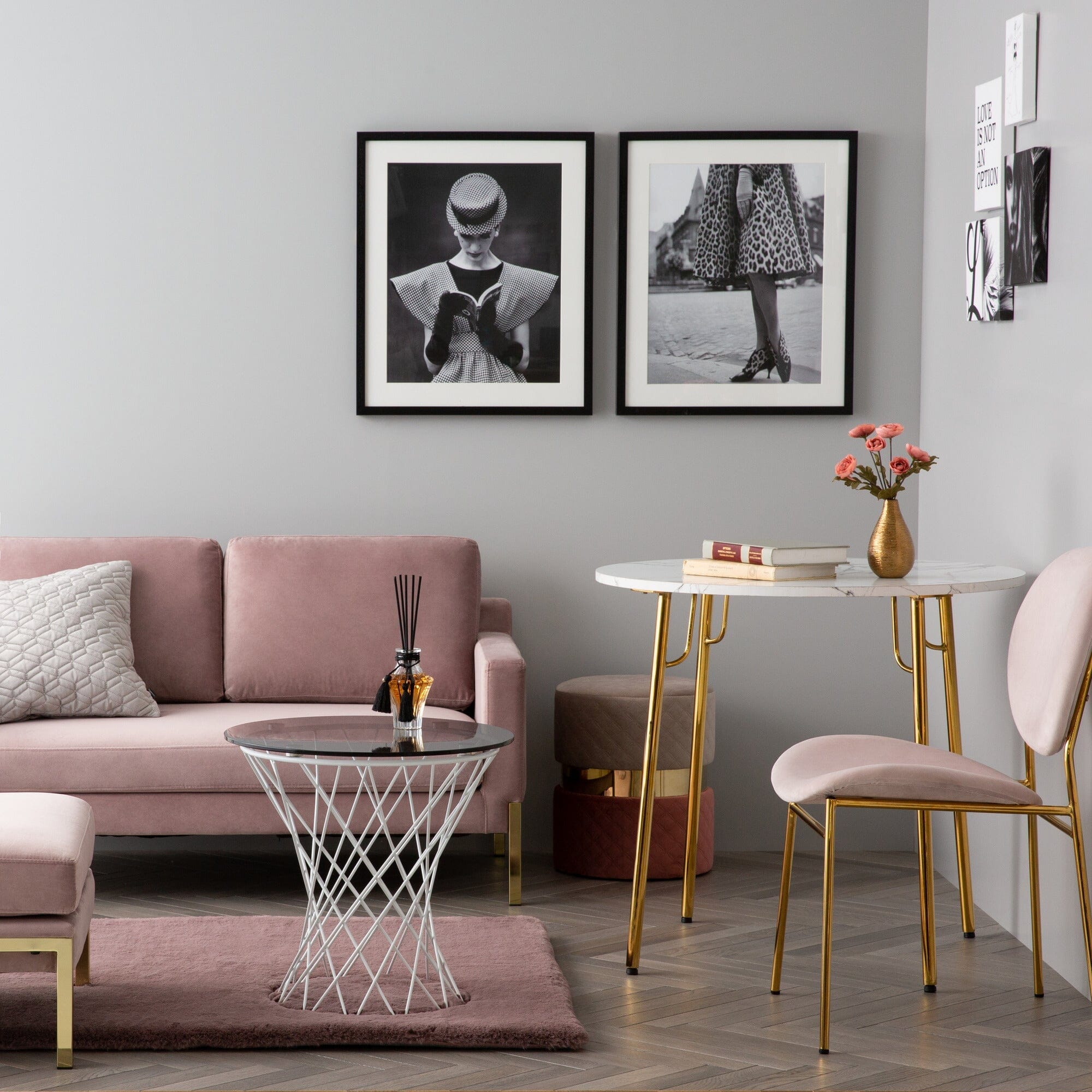 BELLE CHAIR PINK x GOLD (W500×D560×H810)