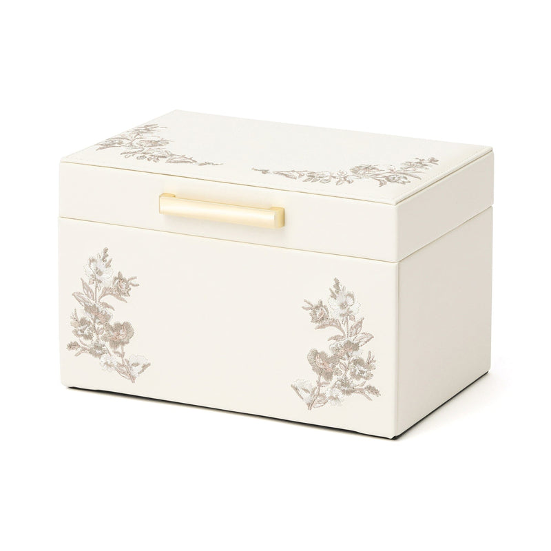 EMBROIDERY FLOWER JEWELRY BOX SMALL BEIGE